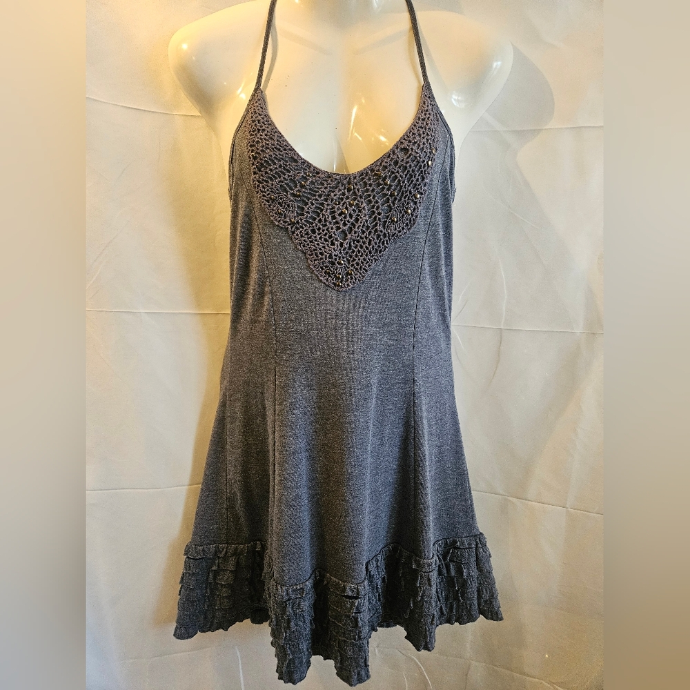 Derek Heart Crochet Bib Boho Racerback Mini Dress M